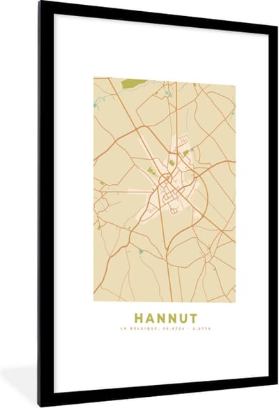 Fotolijst incl. Poster - Kaart - België - Hannut - Plattegrond - Stadskaart - 60x90 cm - Posterlijst