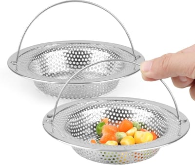 RVS Afvoerzeef met Handvat voor Keuken, Effectieve Bescherming tegen Verstoppingen, Set van 2, 11 x 8 x 2 cm