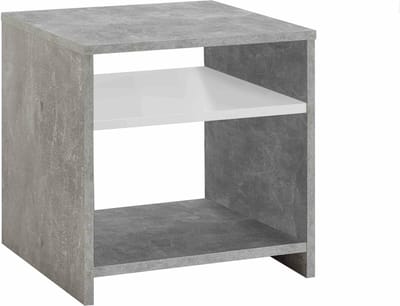 Nachtkastje Mary Beton - Wit - Breedte 39.9 cm - Hoogte 39.9 cm - Diepte 39.9 cm - Met planken - Zonder deuren