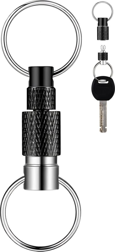 Afneembare Sleutelhanger - Deelbare sleutelhouder - Quick Release Auto Sleutelhouder - Snel en Eenvoudig Keychain met Karabijnhaak, Musketonhaak en Sleutelringen - Autosleutel voor Vrouwen, Mannen, Dames - Karabijnsluiting Sleutel hanger - Zwart