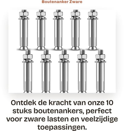 Dailygoods- Boutenanker 10 Stuks - M8 x 60 mm - Zware Ankers - Roestvrij Staal - Wiganker voor Wandbouw - Geschikt voor Gipsplaat en Meubels - Expansieplug