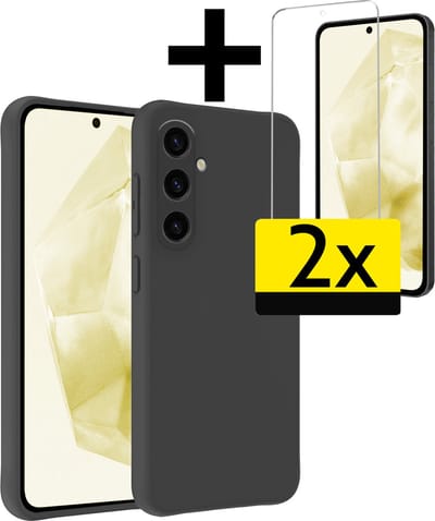 Hoesje - Met 2x Screenprotector - Geschikt voor Samsung Galaxy A35 - Sterk & Shockproof - Back Cover - Siliconen Case - Telefoon Hoes - Telefoonhoesjes - Zwart