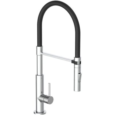 SCHÜTTE Stilo Design Keukenkraan - Mengkraan - Hoge, Draaibare Uitloop - Uittrekbare Mousseur - Zijdelingse Greep - Soft-Touch Slang, Chroom/Zwart