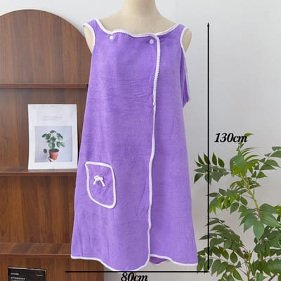 130x80CM Jupe de Douche Douce Absorbante Séchage Rapide Polaire Corail Bretelle Jupe de Bain Multifonction Enveloppement de Poitrine pour Femmes Serviette Portable violet