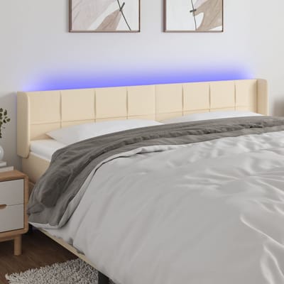 vidaXL - Hoofdbord - LED - 203x16x78/88 - cm - stof - crèmekleurig