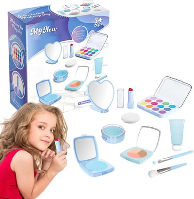 Speel Make-up Set - Cosmetica Speelgoed - Kinderen Spelen - Veilig Materiaal ABS - 16x14x6 cm - Blauw