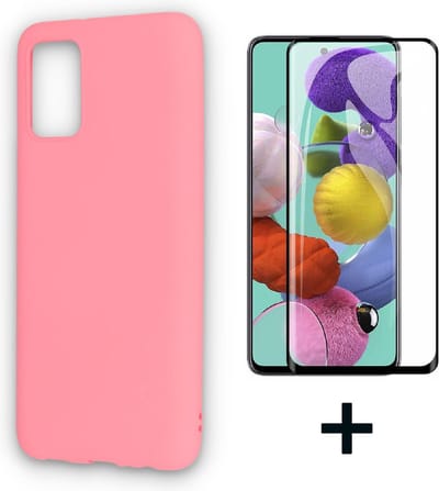 HB Hoesje Geschikt voor Samsung Galaxy A02S - Roze/ Fullscreen Glazen Screenprotector - Siliconen Back Cover