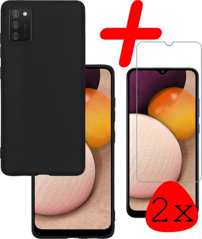 Hoesje Met 2x Screenprotector - Geschikt voor Samsung Galaxy A02s - Sterk & Shockproof - Back Cover - Siliconen Case - Telefoon Hoes - Zwart