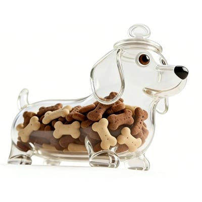 Bocal à friandises pour Teckel en Verre Mignon Hermétique Contenant à friandises pour Chien Stockage Alimentaire pour Chiot Biscuit 01 beige