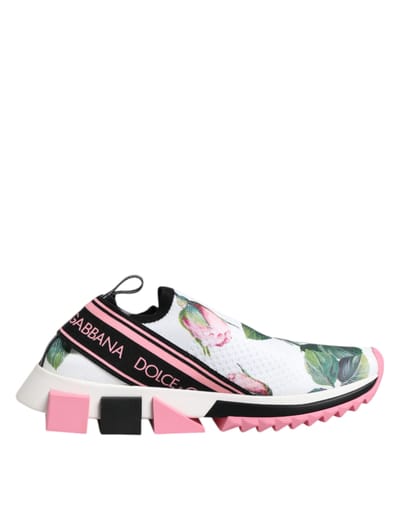 Dolce & Gabbana Witte Rozenprint Sorrento Sneakers Schoenen