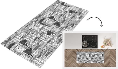 Keukenloper - Loper keuken - Patroon - Huizen - Steden - 120x50 cm - Keukenloper vinyl