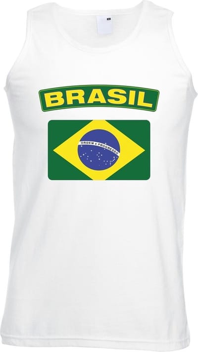 Brazilie singlet shirt/ tanktop met Braziliaanse vlag wit heren S