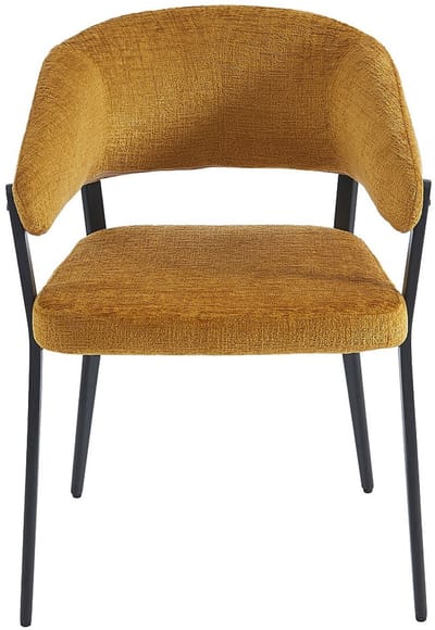 Vente-unique Set van 2 stoelen met armleuningen van stof en zwart metaal - Mosterdgeel - AVRELA