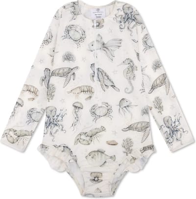 Swim Essentials UV Badpak Meisjes Met Lange Mouwen - Groen/Wit - Sea Life- 122/128