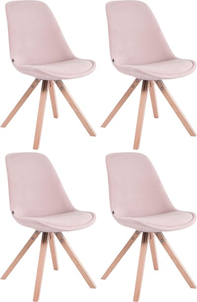 CLP Toulouse Set van 4 Stoelen - Vierkant frame - Fluweel roze natura