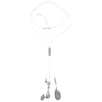Behave - Witte ketting met zilverkleurige en transparante hangers - Nikkelvrij - Fashion Accessoire