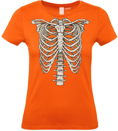 Dames t-shirt Skelet | Carnavalskleding dames | Carnaval Kostuum | Foute Party | Oranje Dames | maat XS