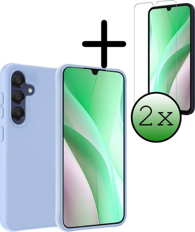 Hoesje Met 2x Screenprotector - Geschikt voor Samsung Galaxy A15 - Sterk & Shockproof - Back Cover - Siliconen Case - Telefoon Hoes - Lichtblauw