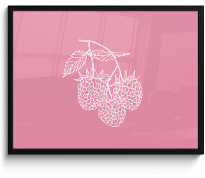 Poster in lijst - Fotolijst 70x50 cm - Posters - Frambozen - Steel - Getekend - Roze - Posterlijst zwart - Decoratie - Wanddecoratie woonkamer - Muurdecoratie slaapkamer