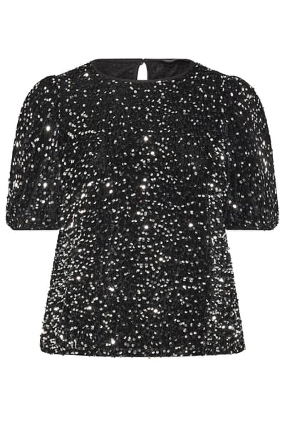 Limited Collection Zwarte Top Met Pofmouwen En Pailletten Size 38