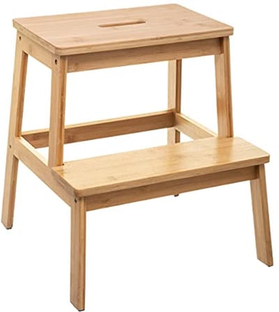 Bamboeladder met 2 treden | Scandinavische stijl | compacte keukenkruk | multifunctionele ladder | afmetingen 43 x 43 x 47 cm