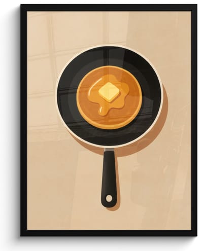 Poster in lijst - Fotolijst 50x70 cm - Posters - Pannenkoek - Koekenpan - Boter - Minimalistisch - Posterlijst zwart - Decoratie - Wanddecoratie woonkamer - Muurdecoratie slaapkamer