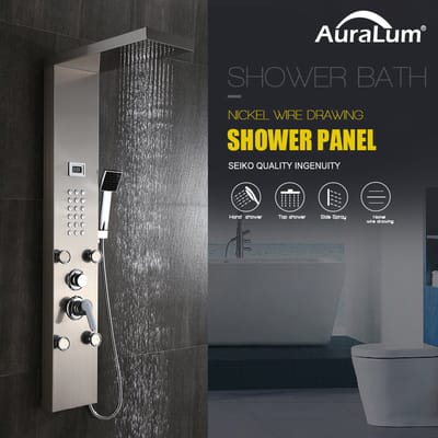 Auralum Max Douchepaneel - RVS / Geborsteld Staal - 4-in-1 Douchesysteem - LCD Temperatuurdisplay - Spa Massage - Handdouche Met Kraan