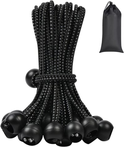 Set van 50 Elastische Touwen met Ballen 15 cm - Duurzame Rubberbanden voor Zeilen, Tenten en Campingaccessoires
