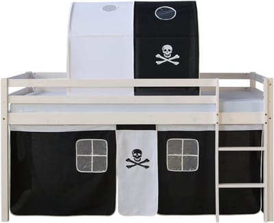 Natuurlijke Houten Loft Bed voor Kinderen met Zwart Piratenthema