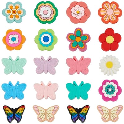 Siliconen Kralen met Gat Lente Focal Fancy PVC Bloemen Diverse Charms Losse Kralen Pen Kraal voor Sieraden Maken Armband Sleutelhanger Kralen Pennen DIY