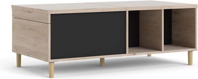 Penny salontafel met uittrekbaar bovenpaneel en 2 vakken Hickory decor en mat zwart.