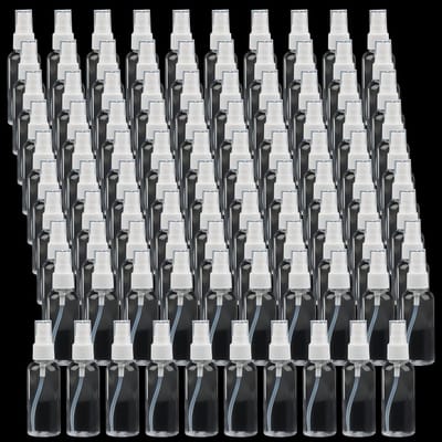 100 Stuks 30ml Heldere Plastic Sprayflessen met Deksel, Herbruikbare Lege Flesjes voor Reizen, Make-up en Schoonmaken met Fijne Verneveling