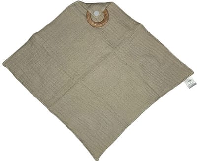 Rammelaartje hydrofiele knuffeldoekje met houten ring – beige