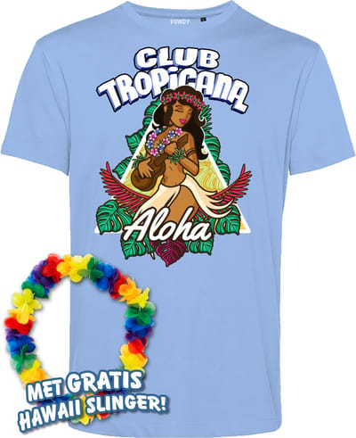 T-shirt Hawaiian Hula Ukelele | Toppers in Concert 2024 | Club Tropicana | Hawaii Shirt | Ibiza Kleding | Lichtblauw | maat XS