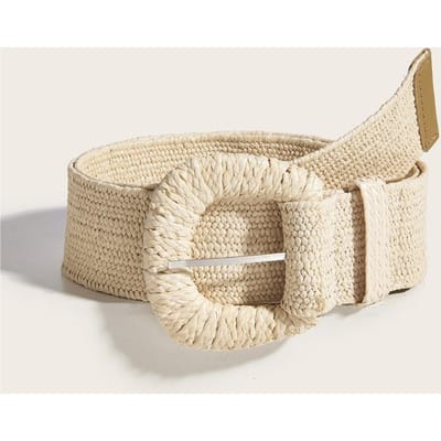 Gevlochten Taille Riem Vrouwelijke Vintage Boho PP Nep Stro Brede lange Riemen Tailleband Voor Vrouwen ronde vierkante gesp jurk decoratief wit
