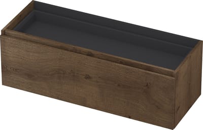 INK - Onderkast 1L met Binnenlade Greeploos Houten Keerlijst Fineer Zonder Sifonuitsparing in Binnenlade - 1200x450x400 Mm - Chocolate Fineer