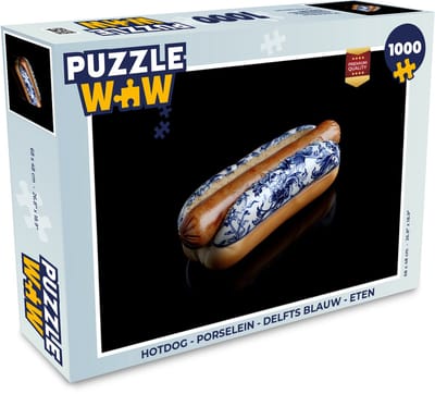 Puzzel Hotdog - Porselein - Delfts blauw - Eten - Legpuzzel - Puzzel 1000 stukjes volwassenen