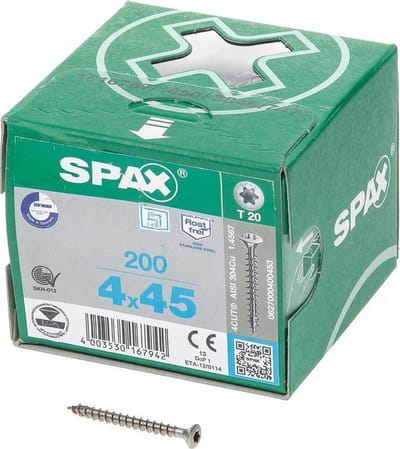 Spax Spaanplaatschroef lenskop RVS T-Star T20 4.0x45mm (per 200 stuks)