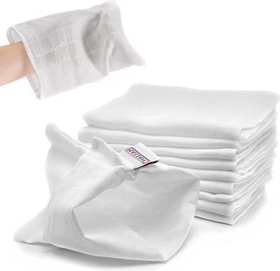 Soft Flannel Washcloths for Babies and Children - Set of 10 | 100% Cotton Towels - OEKO-TEX Certified | Eco-Friendly Alternative to Wipes | Washable up to 90°C - White hydrofiele washandjes