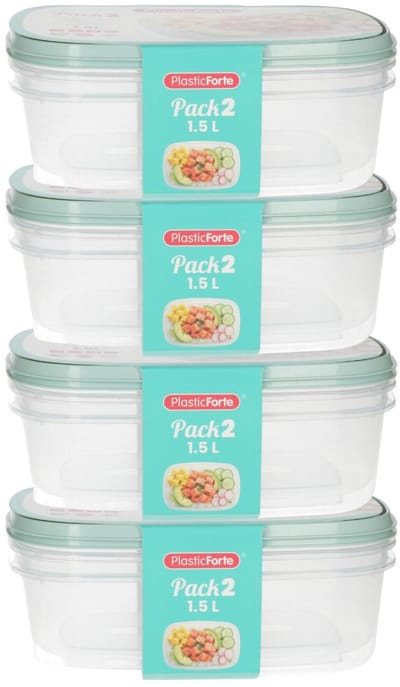 Plasticforte Vershoudbakjes - 8x stuks - 1.5 liter - herbruikbaar - transparant/groen - kunststof - magnetron - vriezer