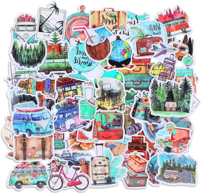 Allecto Plus - Set van 100 Outdoor Reisstickers voor Wandelen en Avontuur met Waterdichte Vinylstickers voor Camping en Dagboek - Accessoires voor Scrapbook, Notitieboek, Waterfles, Laptop en Auto Bumper