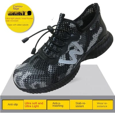 Chaussures de travail pour hommes Respirantes Anti-écrasement Anti-perforation Embout en plastique Chaussures de protection des pieds pour travailleurs 45