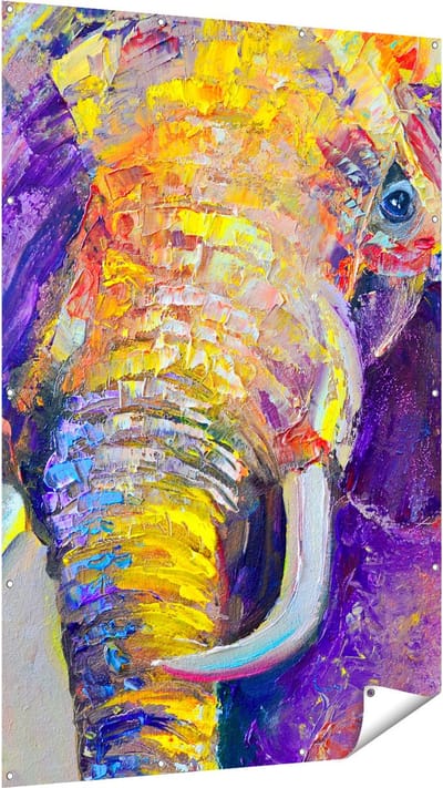 Gards Tuinposter Olifant van Olieverf - Kleur - Abstract - 120x180 cm - Tuindoek - Tuindecoratie - Wanddecoratie buiten - Tuinschilderij