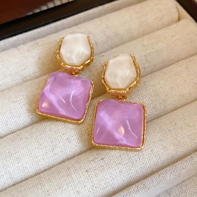 Paarse Vierkante Hars Hangende Oorbellen voor Vrouwen Witte Ovale Asymmetrische Blauwe Geometrie Druppeloorbellen Feest Trendy Persoonlijkheid Sieraden other brown