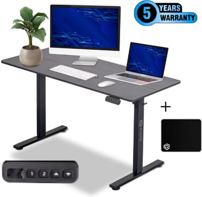 Zit Sta Bureau Elektrisch – 140x60cm – Incl. Geheugenstanden, Kabelgoot & Inclusief Muismat – Ergonomisch Verstelbaar – Mat Zwart