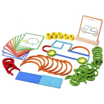 Houten Creatieve Stokjes en Ringen Puzzel Intelligentiespel Montessori Vroegschoolse Educatief Speelgoed Voor Kinderen 3 Jaar Oud beige