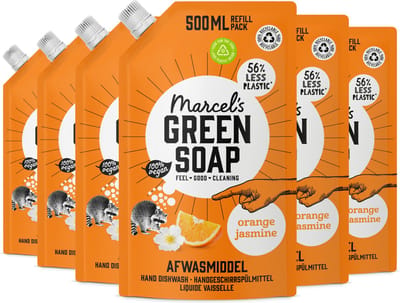 Marcel's Green Soap Afwasmiddel Navulling - Sinaasappel & Jasmijn - 6 x 500 ml