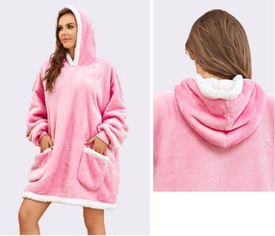 Hoodie Deken – Extra Groot – Hoge Kwaliteit Sherpa Fleece - One Size - Roze