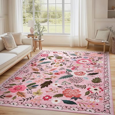 Dailygoods- Woonkamertapijt Wasbaar - Vintage Bloemenpatroon - Laagpolig - Antislip - Zacht - 160 x 200 cm - Tapijt