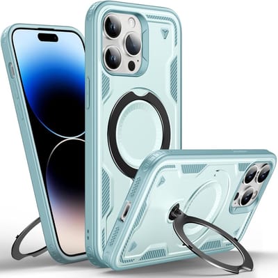 Magsafe Hoesje Geschikt voor iPhone 13 / 14 Hoesje Lake Blauw - Armor Hoesje met Met Draaibare Ring Houder